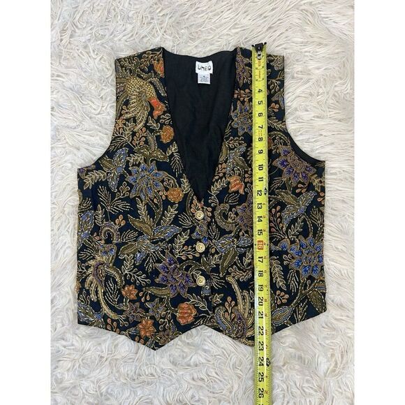 Theo Vintage Whimsical Beaded Floral Bird Three Button Women’s Blue Vest Medium - Picture 4 of 9